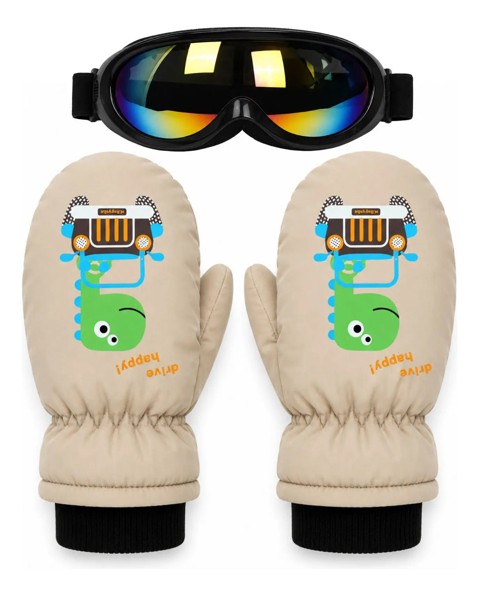 Guantes Mitones + Antiparras Para Nieve Niños De 1 A 5 Años