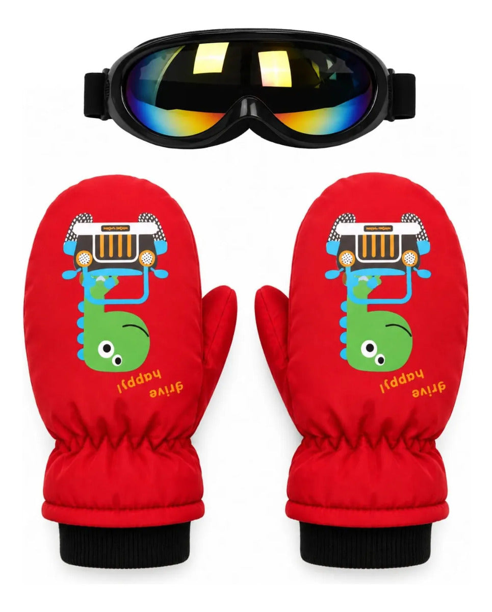 Guantes Mitones + Antiparras Para Nieve Niños De 1 A 5 Años