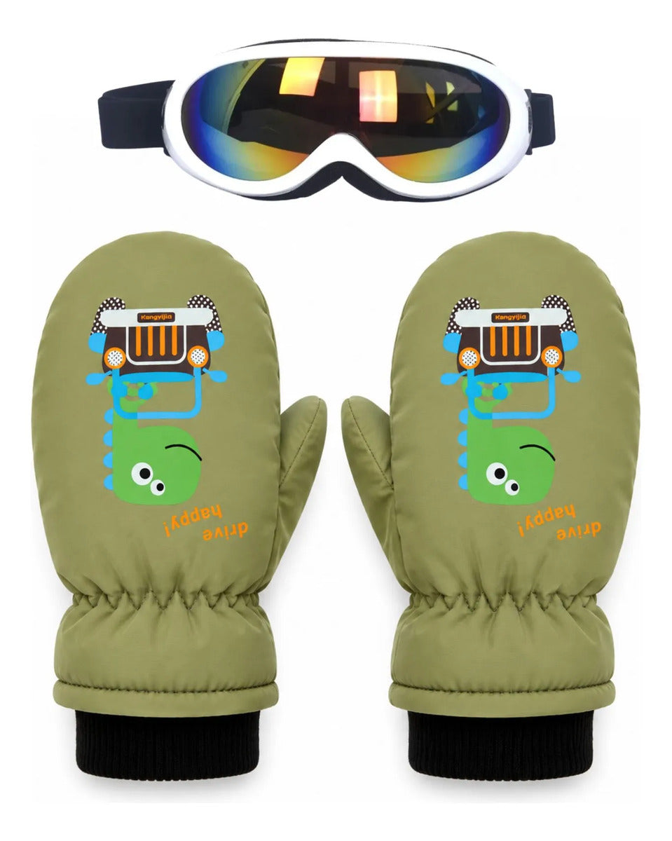 Guantes Mitones + Antiparras Para Nieve Niños De 1 A 5 Años