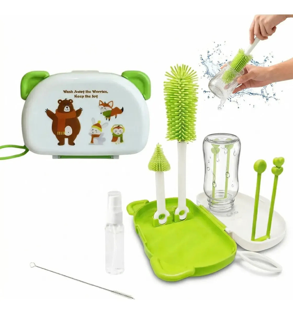 Kit Limpieza Mamaderas Portátil Escurridor Cepillo Silicona