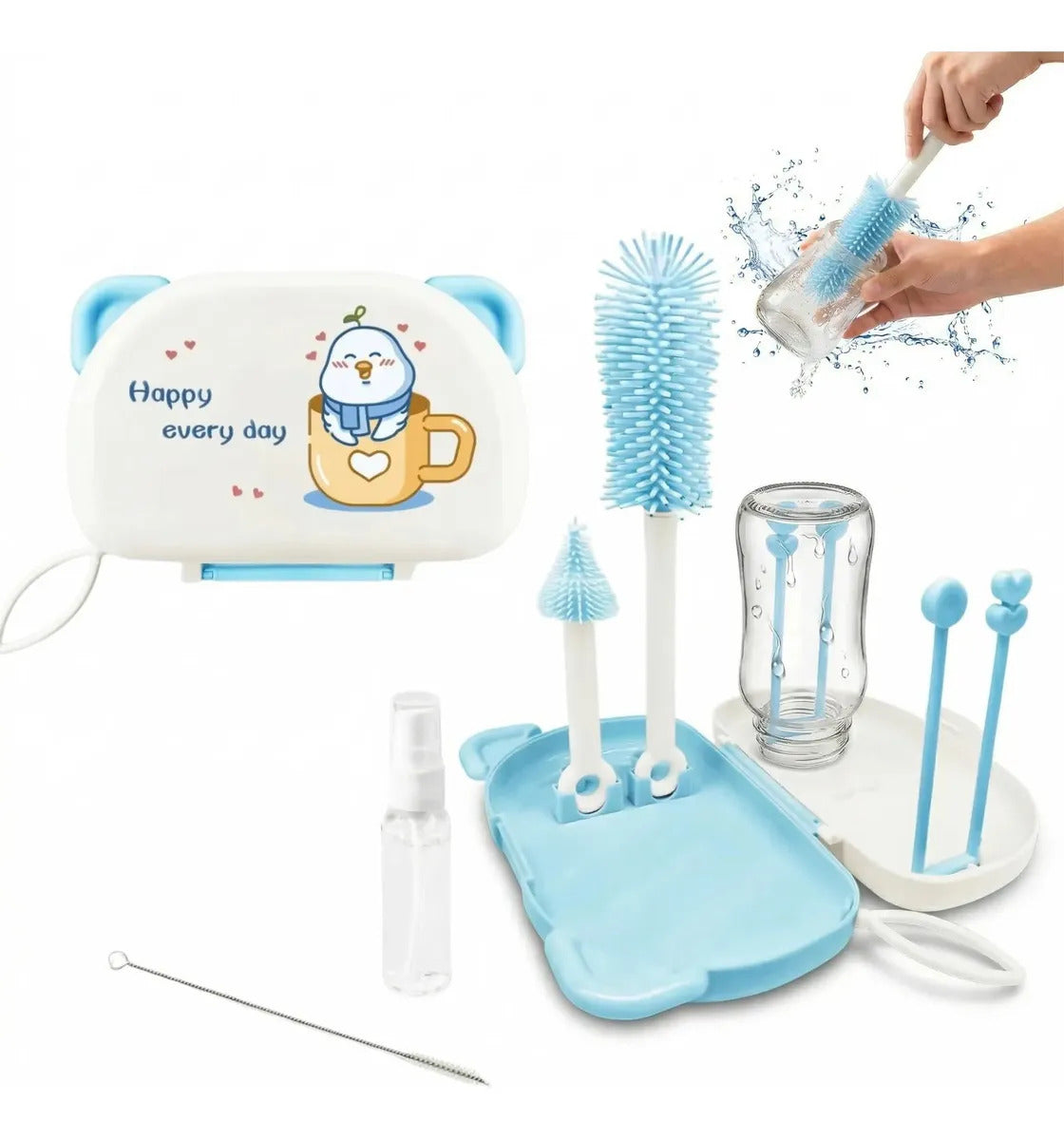 Kit Limpieza Mamaderas Portátil Escurridor Cepillo Silicona