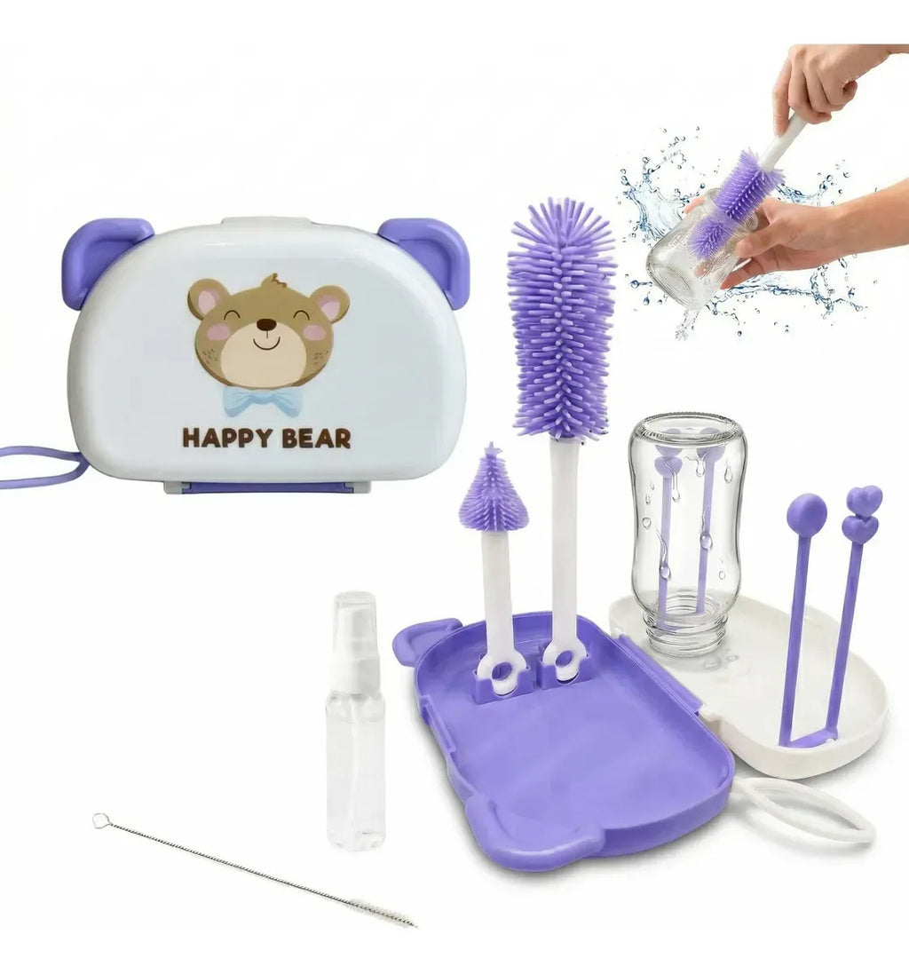 Kit Limpieza Mamaderas Portátil Escurridor Cepillo Silicona