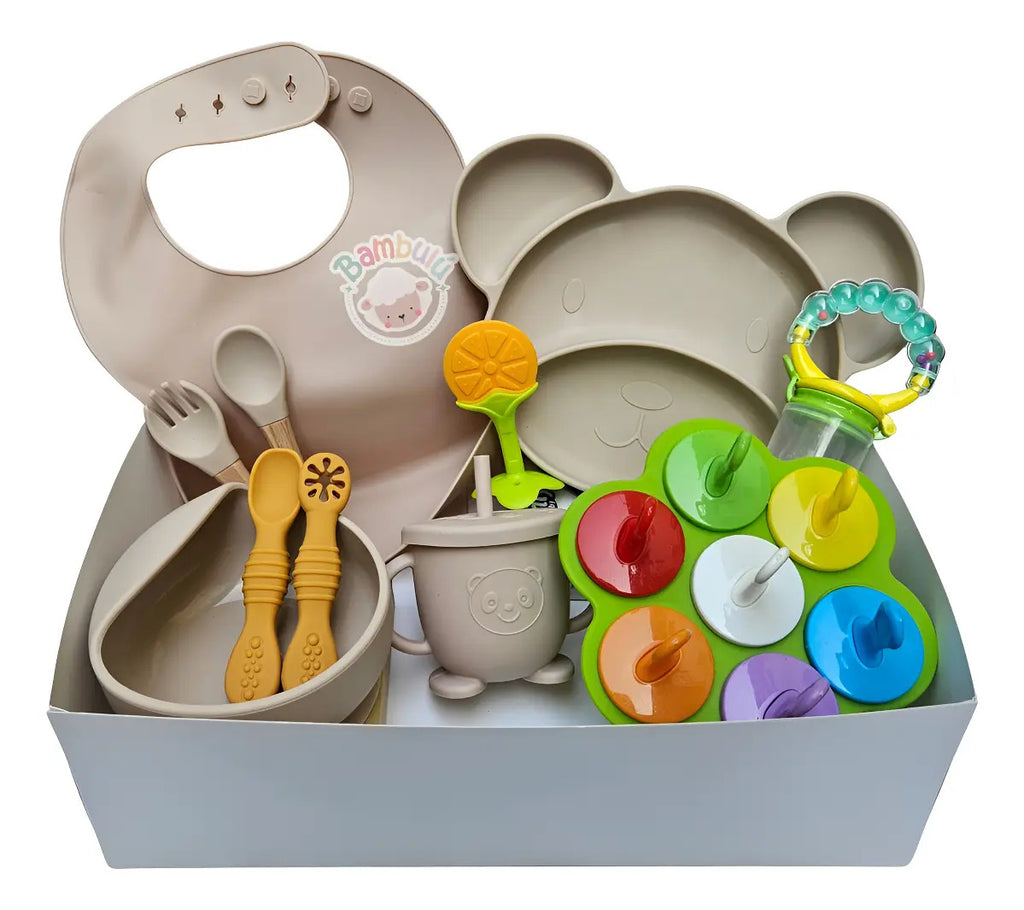 Kit de Alimentación de Silicona con Plato de Osito y Molde · Beige
