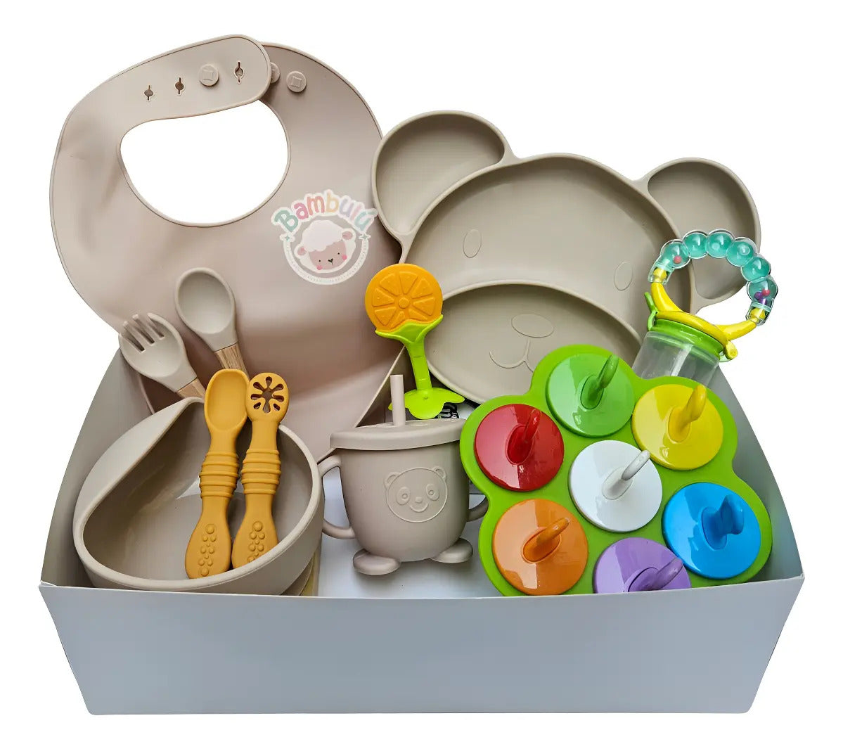 Kit de Alimentación de Silicona con Plato de Osito y Molde · Beige