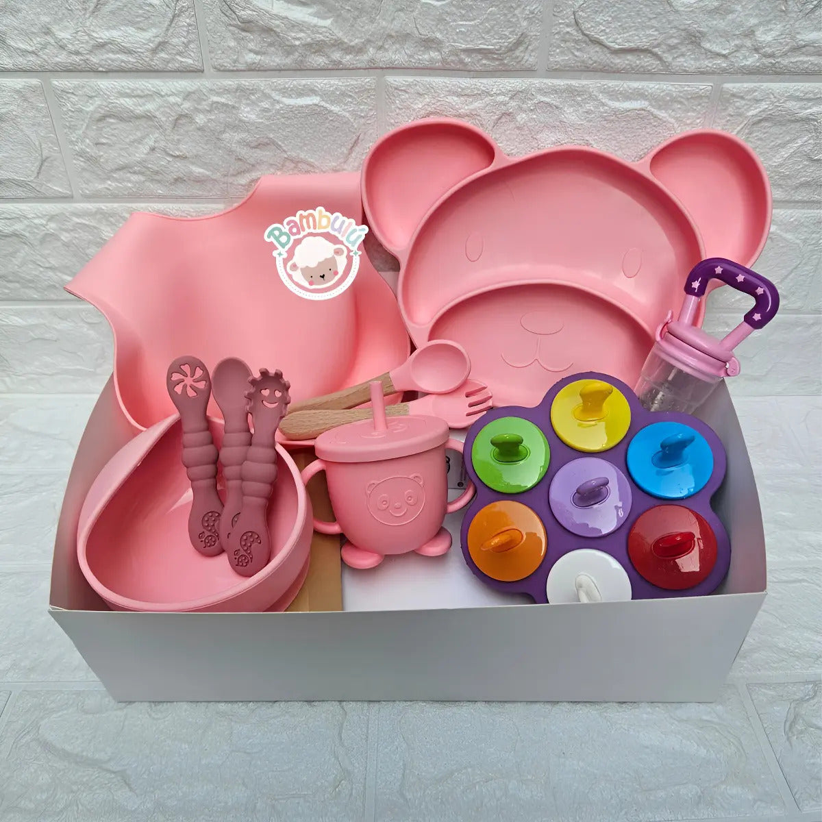 Kit de Alimentación de Silicona con Plato de Osito y Molde · Rosa