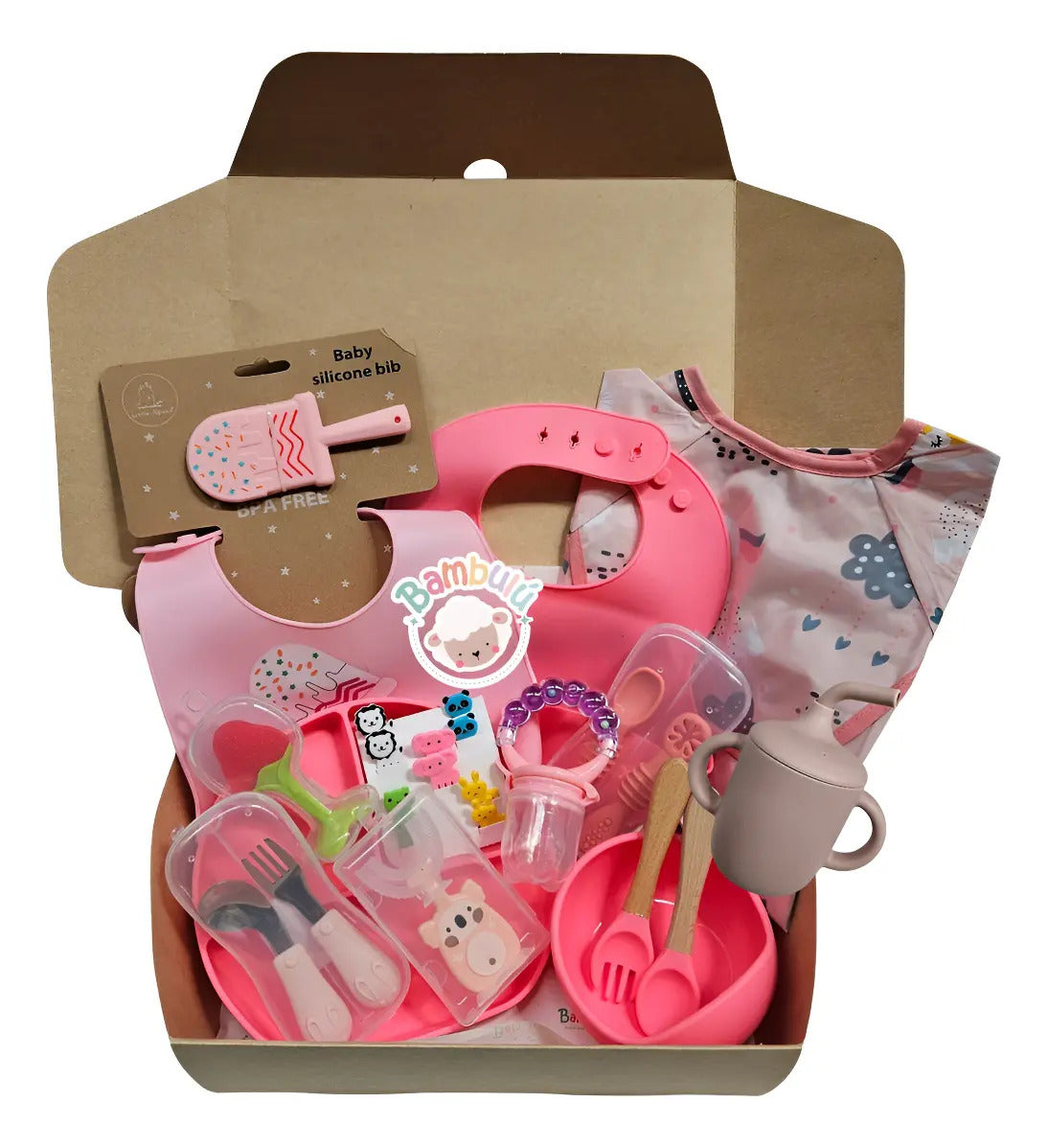 Kit de Alimentación para Bebé con Baberos y Mordedor · Rosa