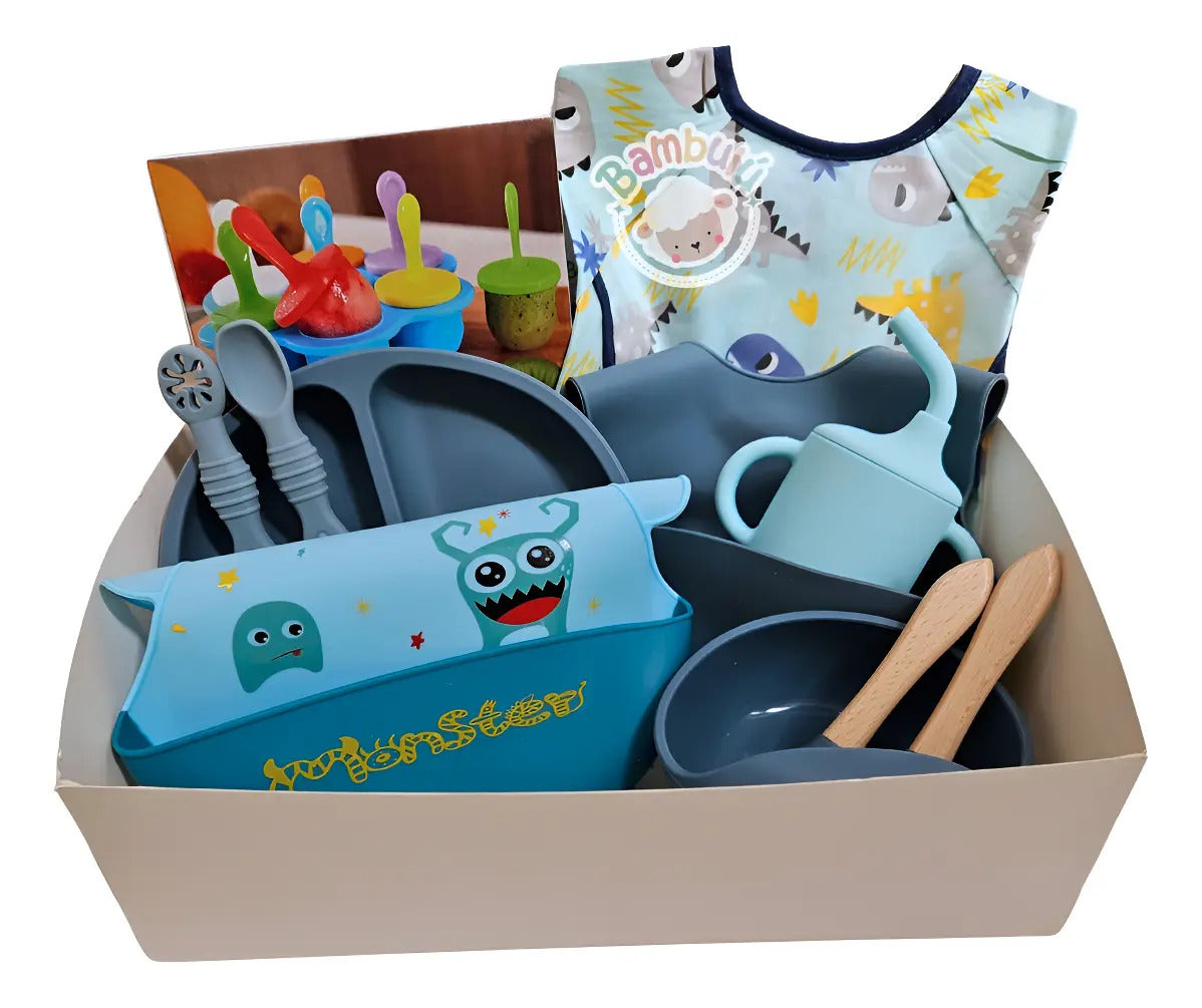 Kit de Alimentación con Plato Dividido, Vaso y Accesorios · Azul acero