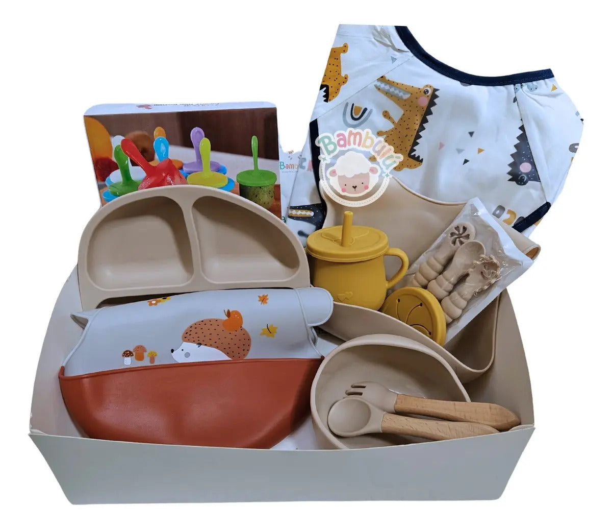 Kit de Alimentación con Plato Dividido, Vaso y Accesorios · Beige-marron