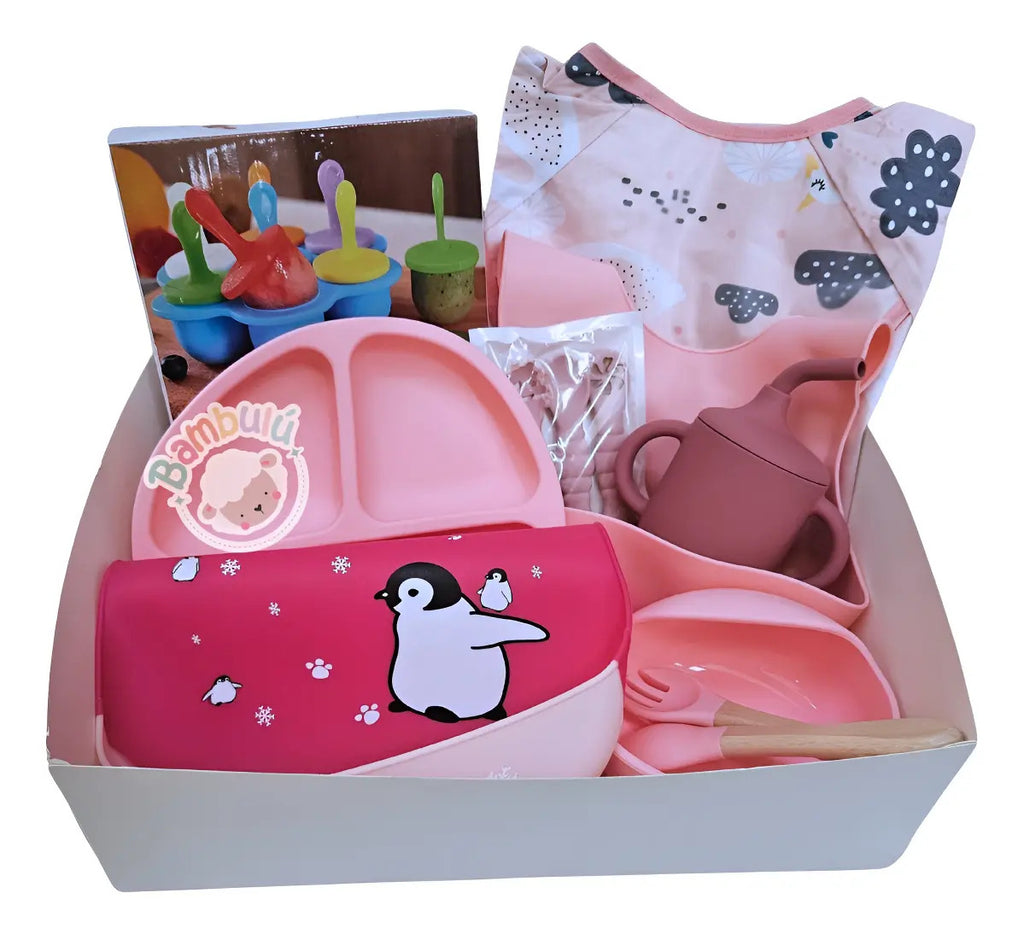 Kit de Alimentación con Plato Dividido, Vaso y Accesorios · Rosa