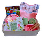 Kit de Alimentación con Plato Dividido, Vaso y Accesorios · Rosa-Verde