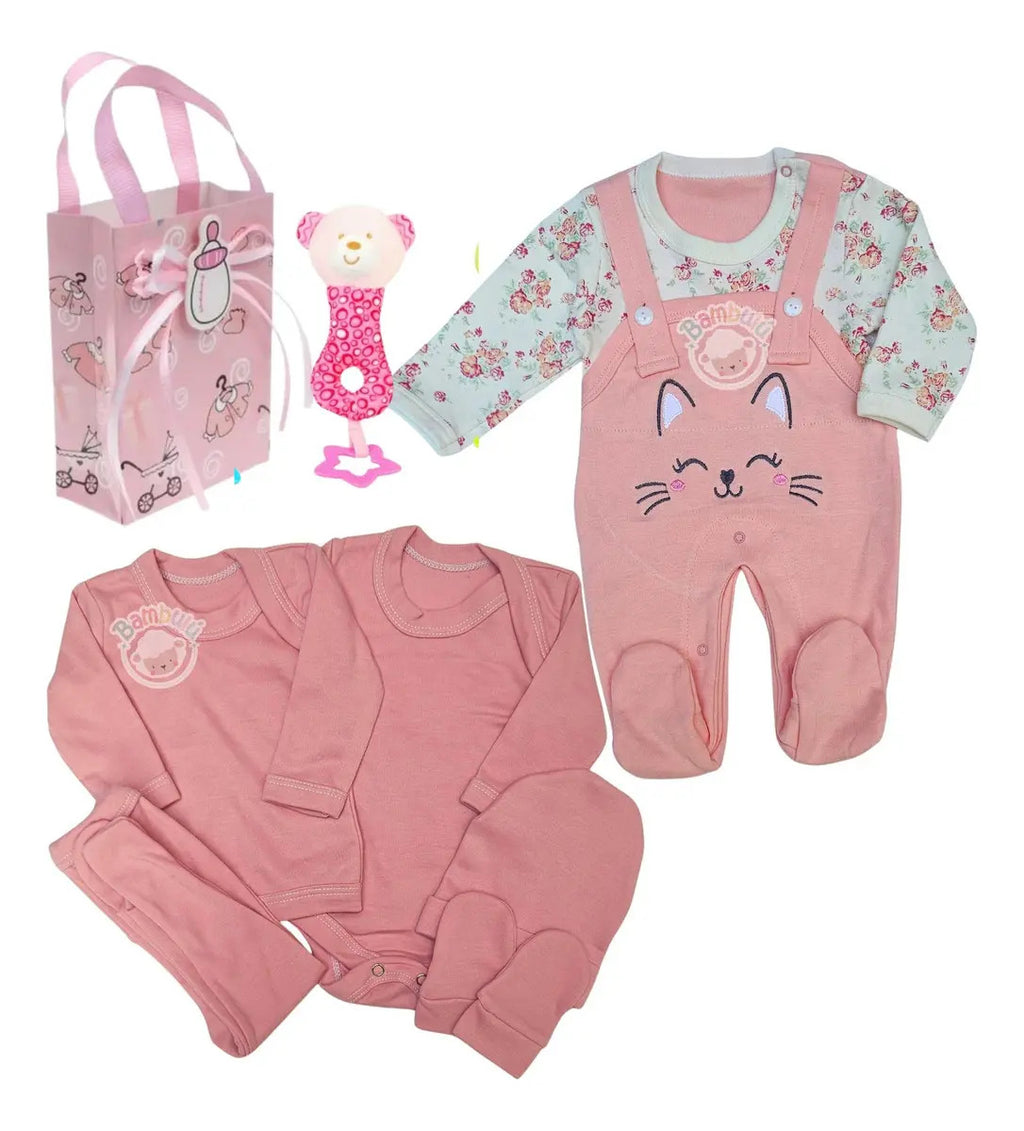 Ajuar para recién nacido, diseño rosa gatita