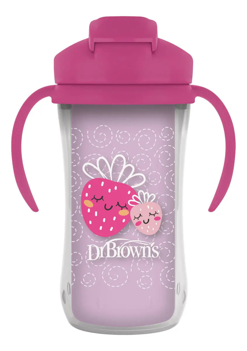 Vaso Térmico Rosa 300ml Con Pitillo Antiderrame Dr. Brown's 12m+ Ballena