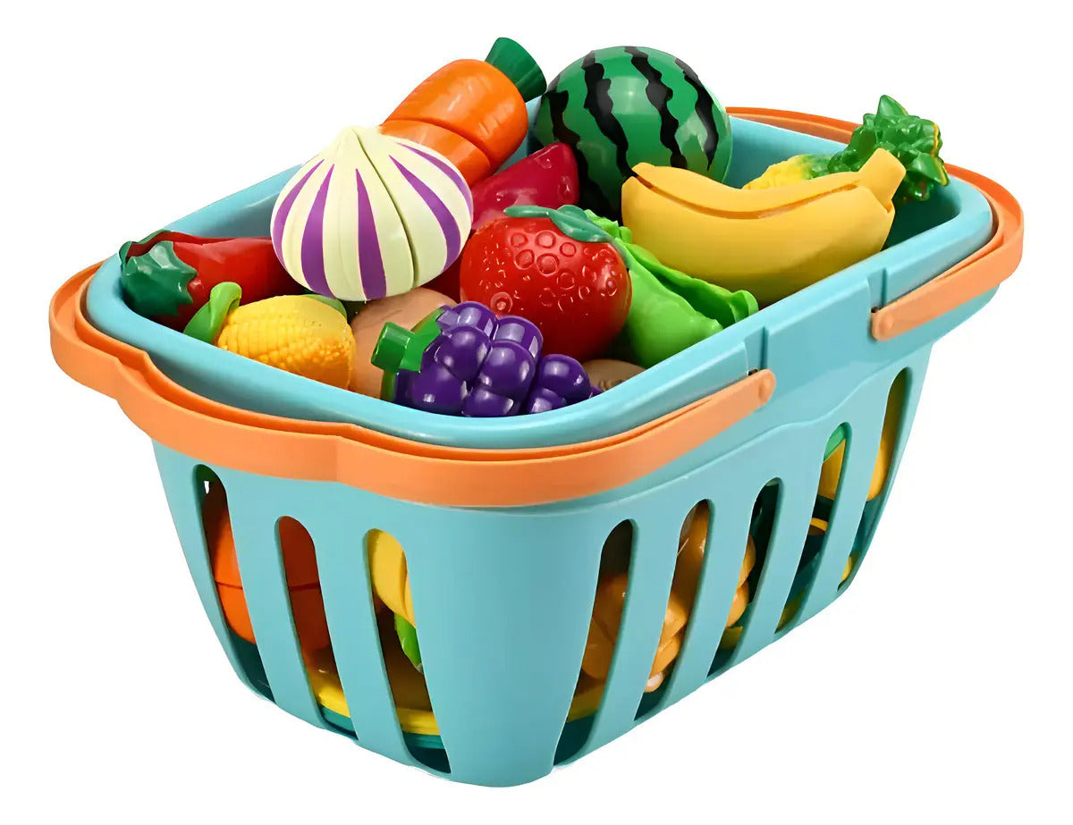 Set Juguete Cocina Infantil Canasta Frutas Verduras Corte Plástico