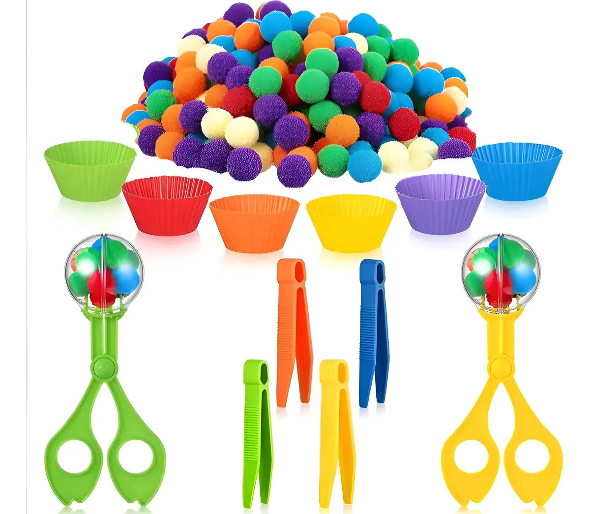 Set Clasificación Motricidad Fina Pompones Pinzas - Tea Tdah Color Varios