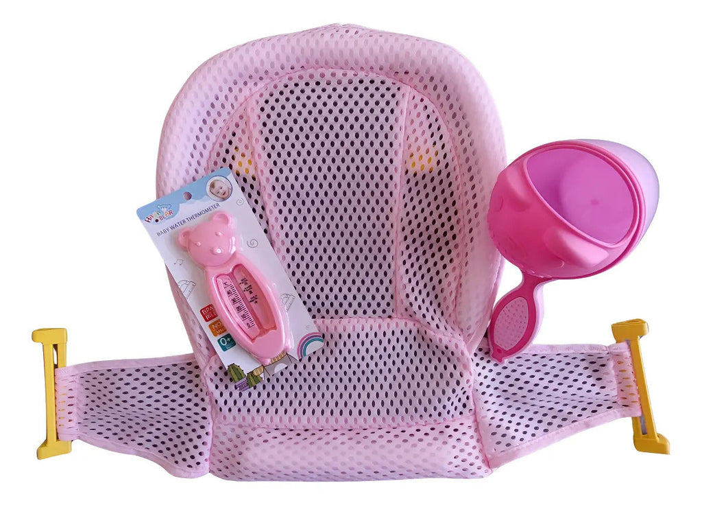 Kit de baño 018 rosa con malla, regadera y termómetro