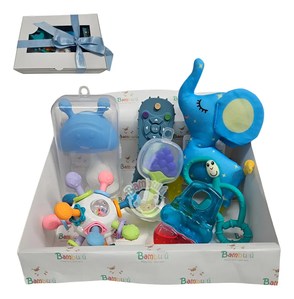 Kit de mordedores y sonajeros celeste