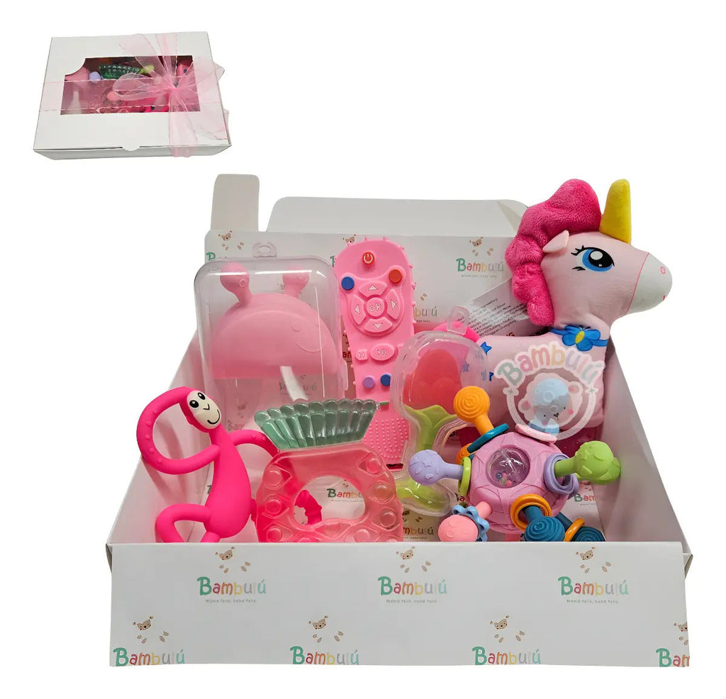 Kit de mordedores y sonajeros rosa