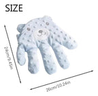 Peluche celeste en forma de mano, medidas aproximadas