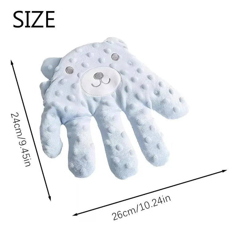 Peluche celeste en forma de mano, medidas aproximadas