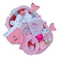 Bañera plegable con accesorios, presentación rosa del catálogo de origen
