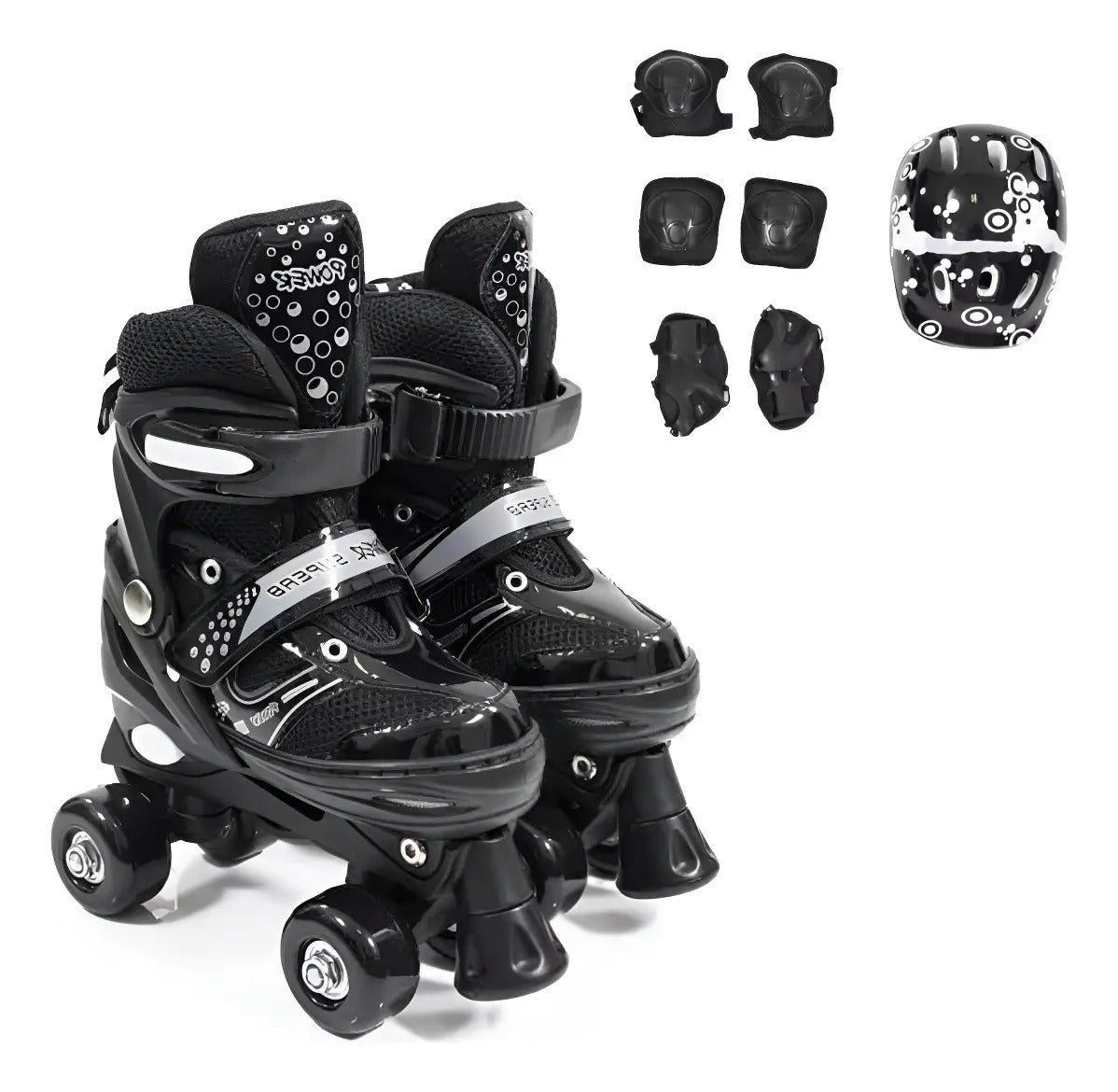 Patines roller con casco y protectores, negro, talla S 29 a 33