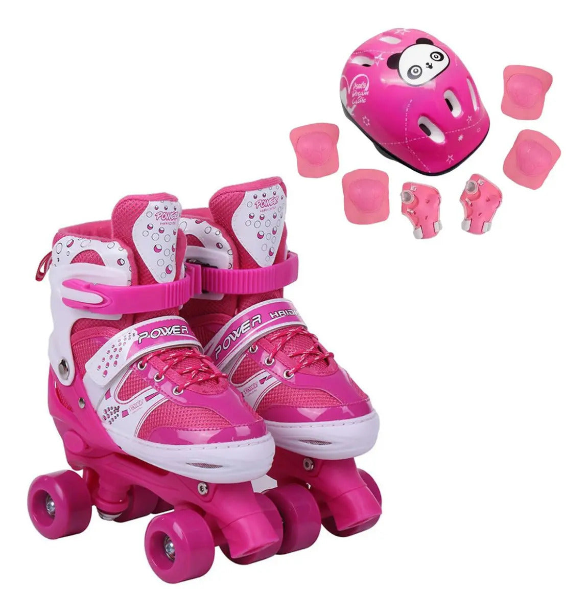 Patines roller con casco y protectores, rosa, talla S 29 a 33