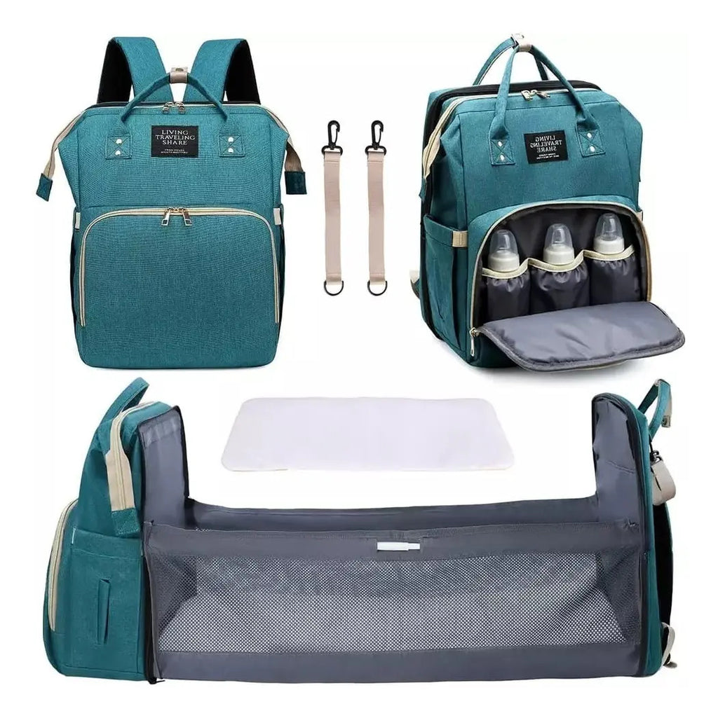 Verde musgo · Mochila Pañalera con Mudador Desplegable