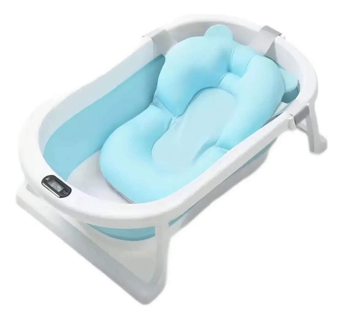 Bañera plegable blanca con termómetro y cojín