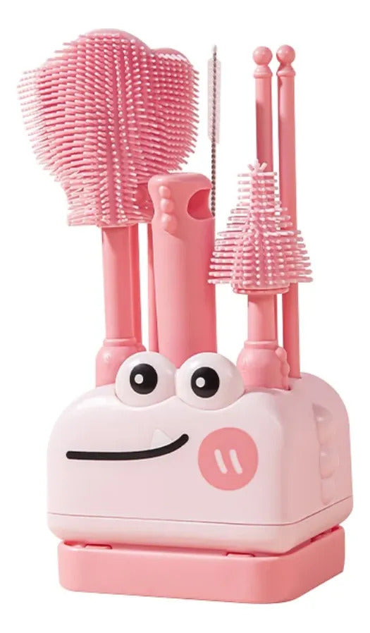 Cepillos de silicona con escurridor rosa