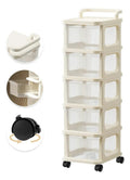 Carrito organizador beige de cinco cajones con ruedas