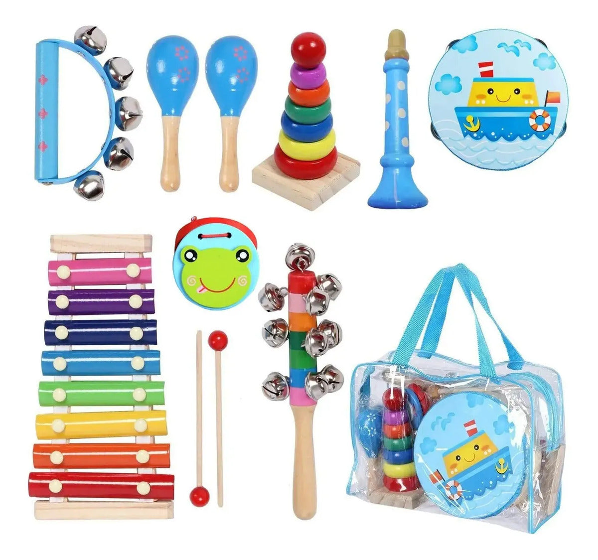 Set de doce instrumentos musicales de madera para niños