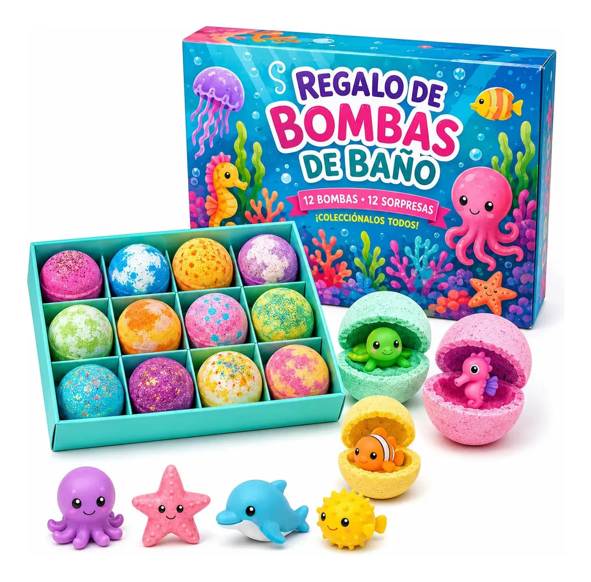 Pack de doce bombas de jabón con sorpresa para baño