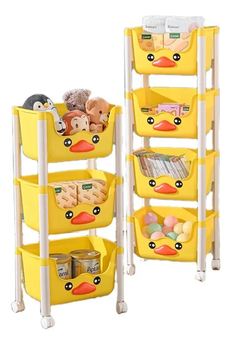 Estante organizador infantil de cuatro niveles amarillo