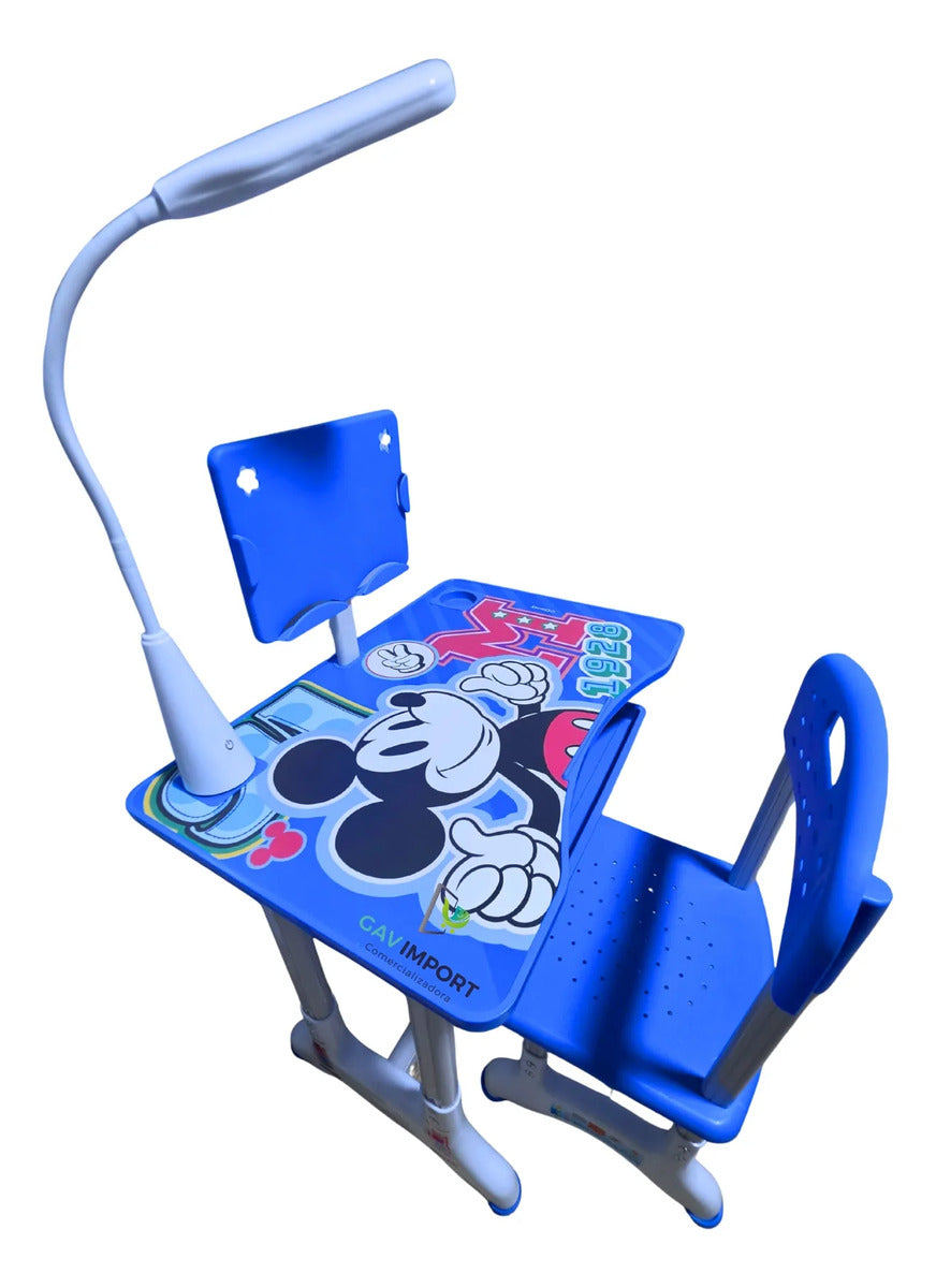 Escritorio infantil con lámpara y silla diseño Mickey azul