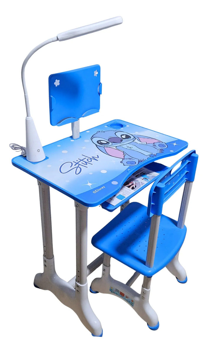 Escritorio infantil con lámpara y silla diseño Stitch azul