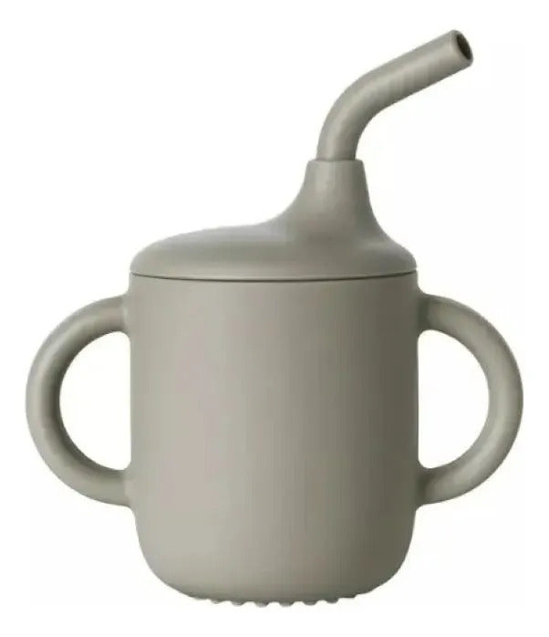 Vaso de silicona con bombilla y asas gris oscuro
