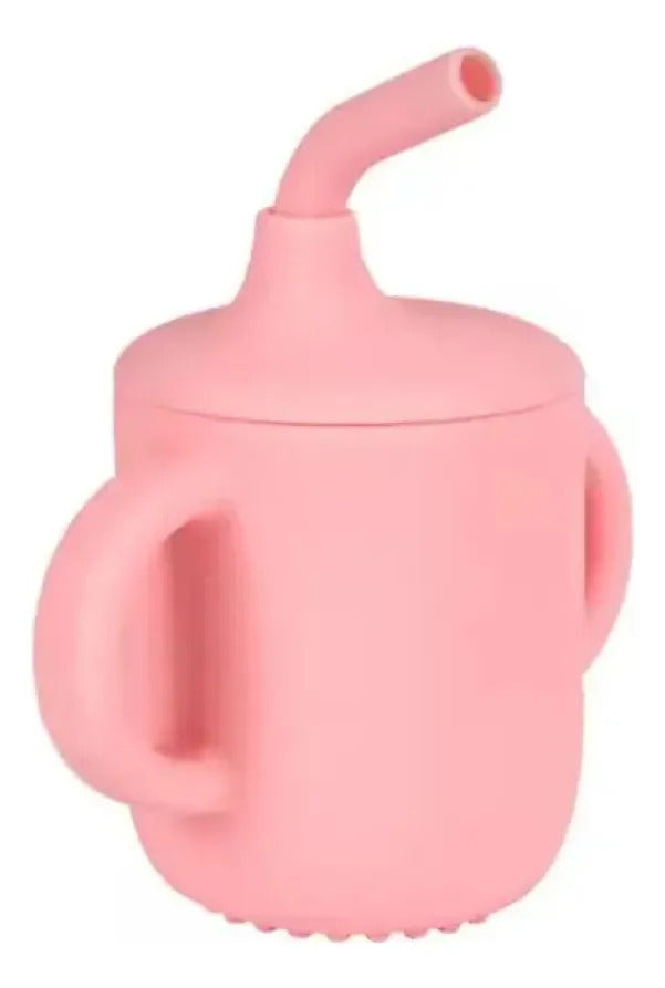 Vaso de silicona con bombilla y asas rosa claro
