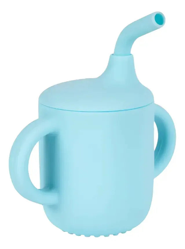 Vaso de silicona con bombilla y asas celeste