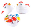 Juego gallina con huevos de encaje de colores