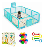 Corral con alfombra, treinta pelotas y cuatro anillos color agua