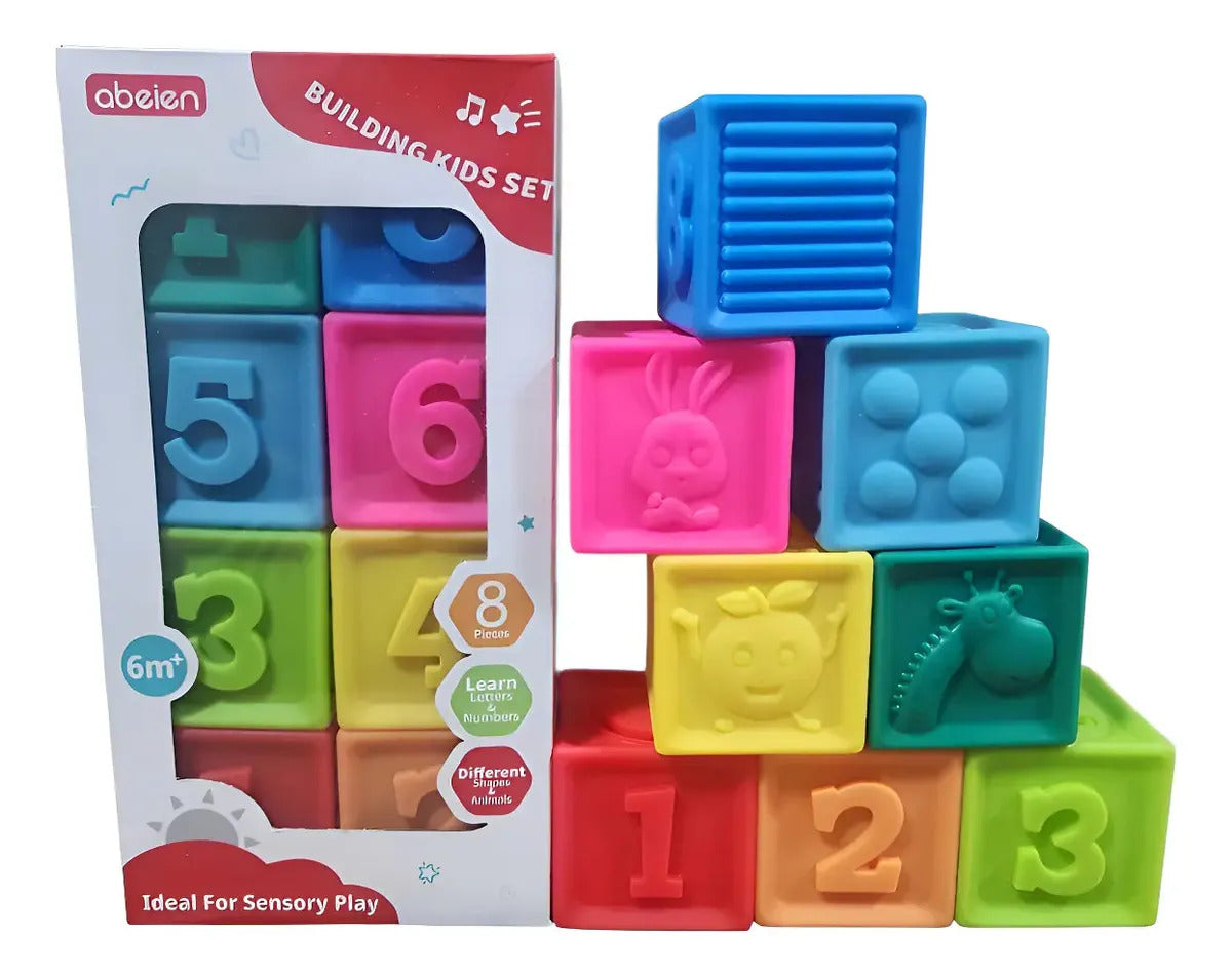 Set de ocho cubos de silicona texturizados apilables