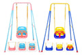 Columpio infantil tres en uno con estructura azul amarillo y rojo
