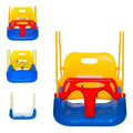 Asiento de columpio infantil tres en uno azul y amarillo