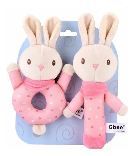 Par de sonajeros de peluche rosa para bebé