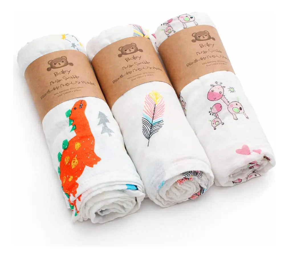 Tuto de muselina de algodón blanco con estampado multicolor