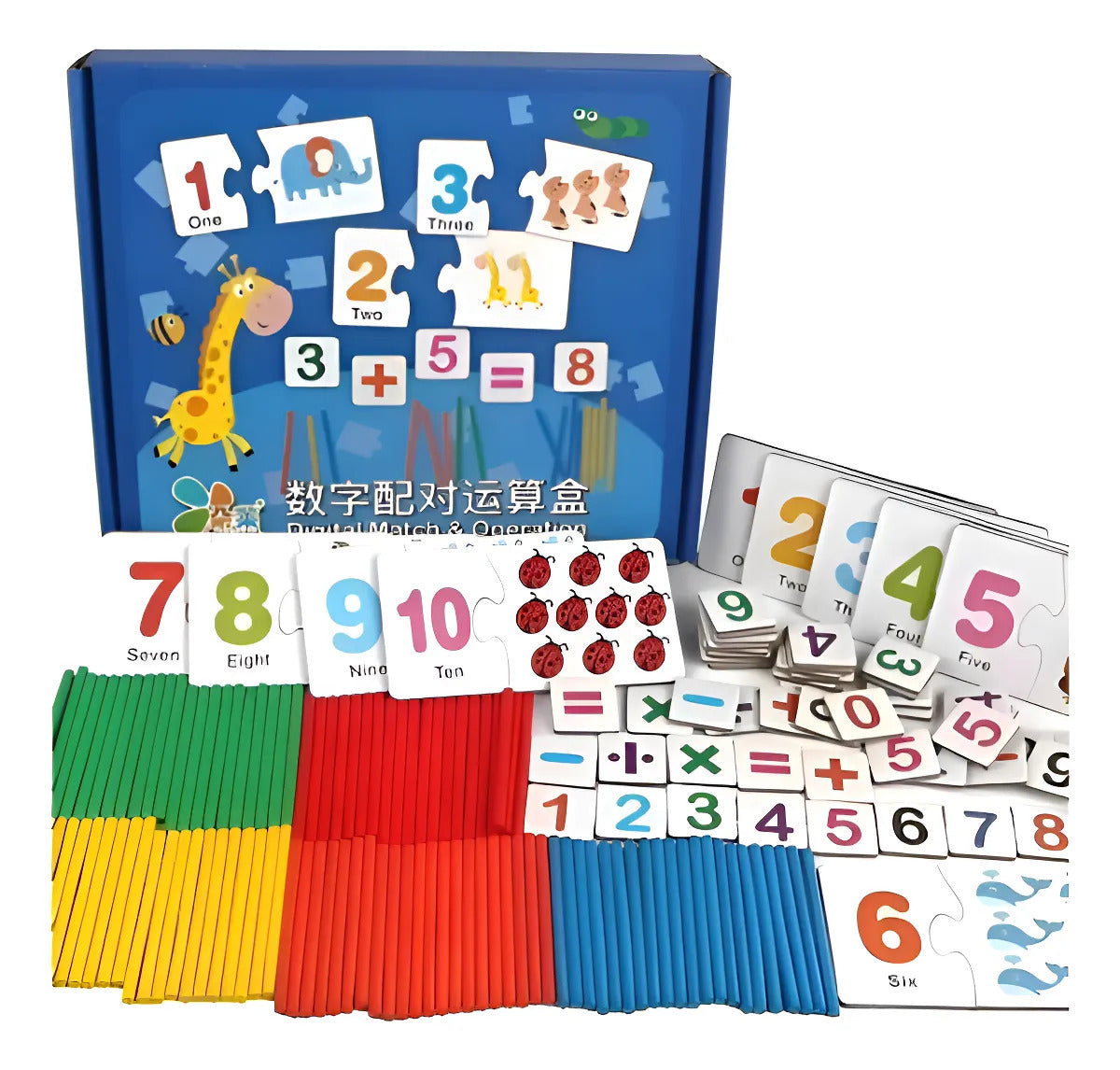 Juego de madera con números y palitos para sumar y restar