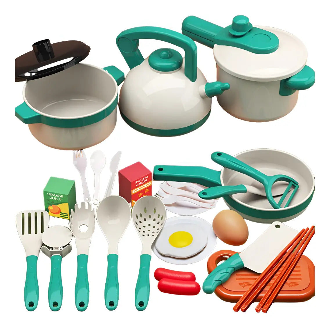Juego de cocina de treinta y una piezas color verde
