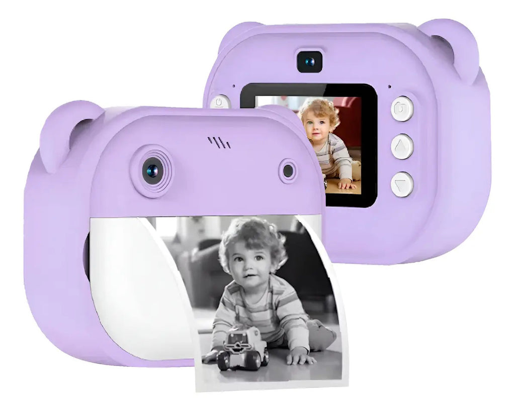 Cámara infantil con impresión térmica lila y rosa