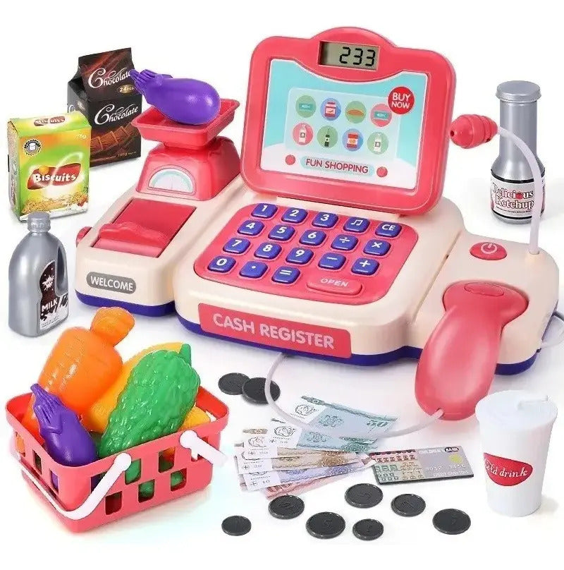 Caja registradora de juguete con accesorios de supermercado