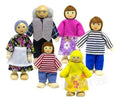 Familia de seis muñecos de madera y tela para casa de muñecas